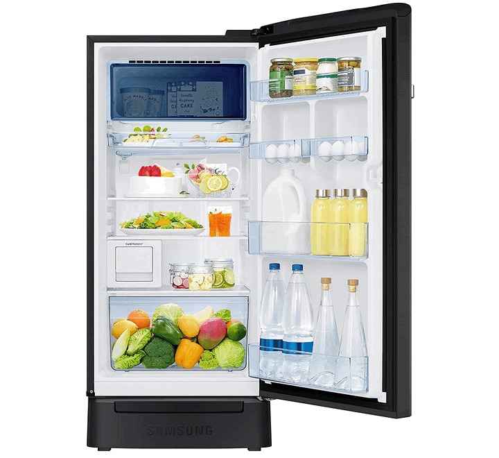 Samsung 192 L 3 Star Inverter Direct cool Single Door Refrigerator (RR21A2K2YBX/HL Base Stand with Drawer Digi- Touch Cool Curd Maestro Luxe Black)